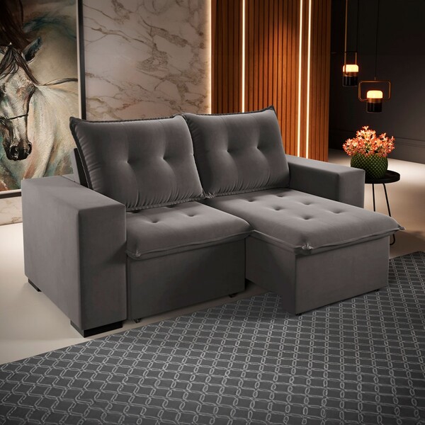 Sofá 3 Lugares Arsenal Retrátil E Reclinável Grafite - Viero