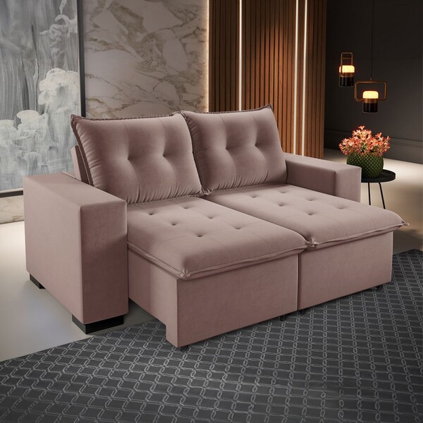 Sofá 3 Lugares Arsenal Retrátil E Reclinável Rosa - Viero Móv