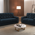 Sofá 3 Lugares Azul Em Veludo 1,94m Ieoh