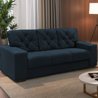 Sofá 3 Lugares Azul Em Veludo 1,94m Ieoh