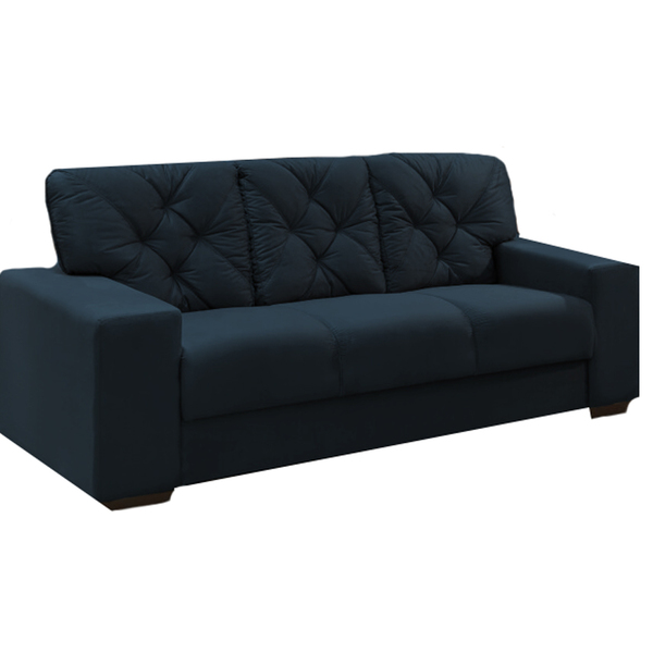 Sofá 3 Lugares Azul Em Veludo 1,94m Ieoh