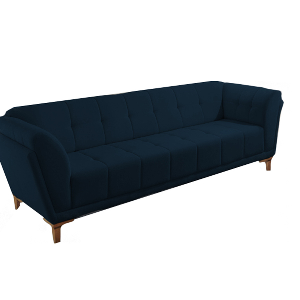 Sofá 3 Lugares Azul Em Veludo 2,36m Hoppi