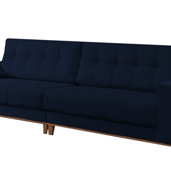 Sofá 3 Lugares Azul Em Veludo 2,58m Banan