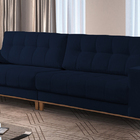 Sofá 3 Lugares Azul Em Veludo 2,58m Banan