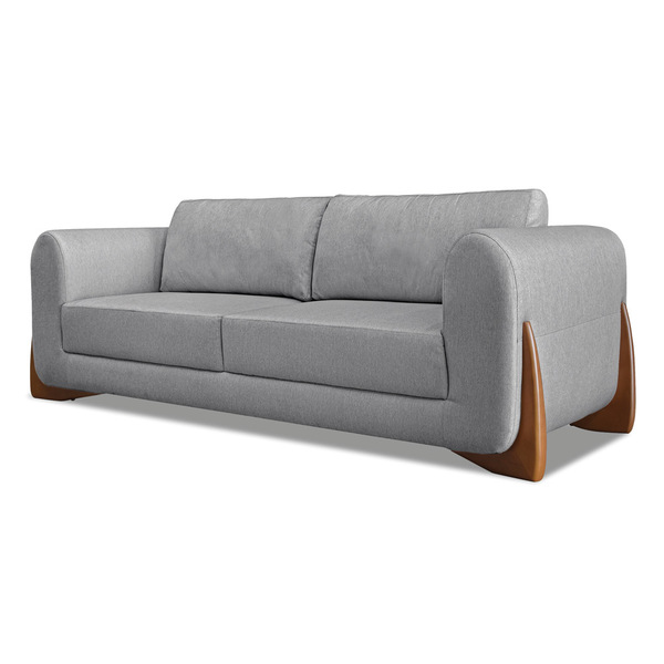 Sofá 3 Lugares Base De Madeira Clarissa 200 Cm Linho Cinza S0