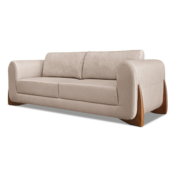 Sofá 3 Lugares Base De Madeira Clarissa 250 Cm Linho Areia S0