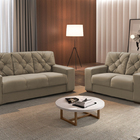 Sofá 3 Lugares Bege Em Veludo 1,94m Ieoh