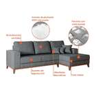 Sofá 3 Lugares Belgrado Com Chaise Direito Linho Cinza 230 Cm