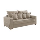 Sofá 3 Lugares Beny 200cm Com Almofadas E Pés De Madeira Bege