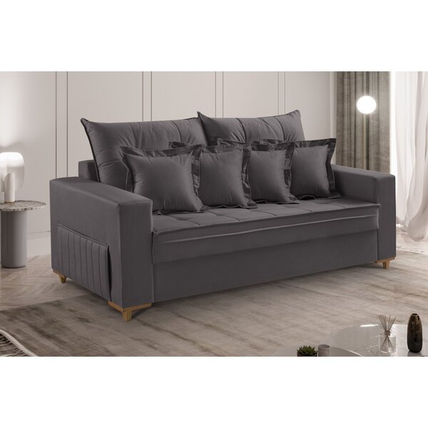 Sofá 3 Lugares Beny 200cm Com Almofadas E Pés De Madeira Marr