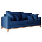 Sofá 3 Lugares Beny Base De Madeira Linho Cotton Azul Marinho