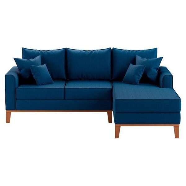 Sofá 3 Lugares Beny Com Chaise Direito Suede Azul Rr Decor