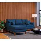 Sofá 3 Lugares Beny Com Chaise Esquerdo Linho Azul Marinho