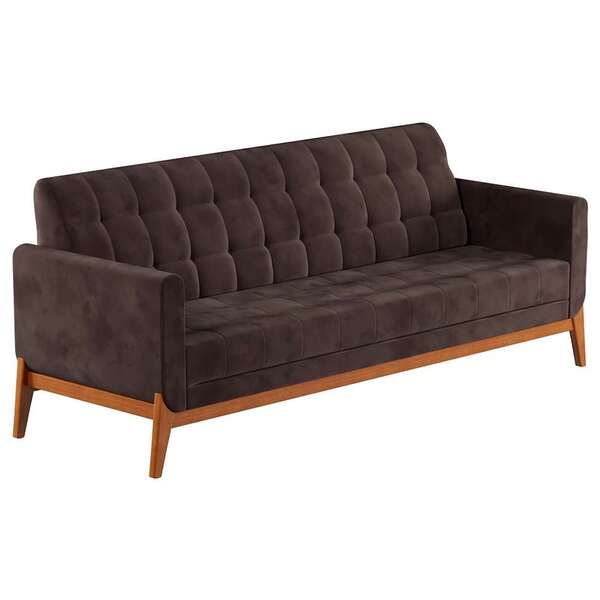 Sofá 3 Lugares Brooks Veludo Marrom Escuro E Amêndoa 230 Cm