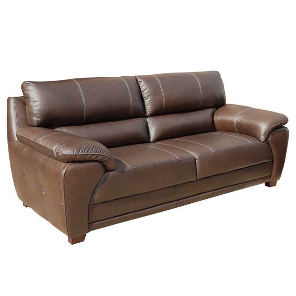 Sofá 3 Lugares Calgary 218cm Pés Madeira Couro Tabaco Brilho