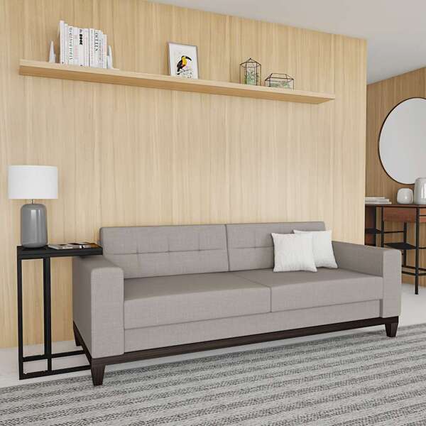 Sofá 3 Lugares Calmness Base De Madeira Linho Cotton Cru 210