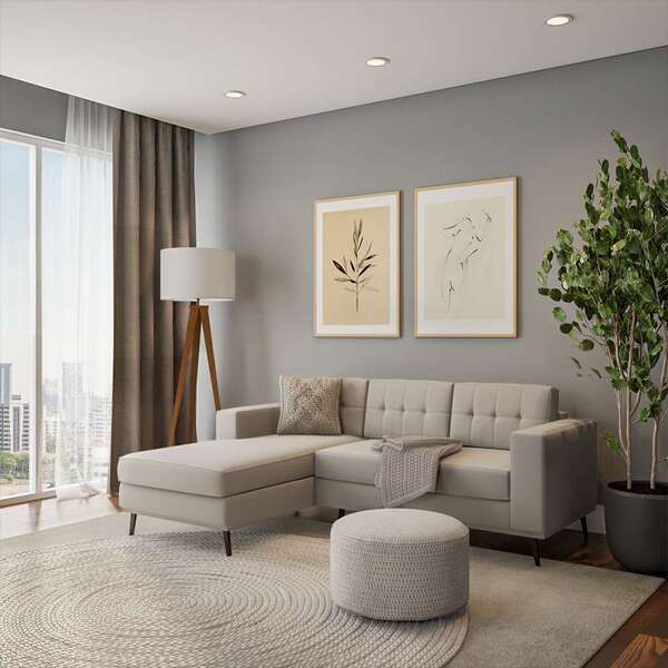 Sofá 3 Lugares Calmness Com Chaise Esquerdo Pé Palito Linho C