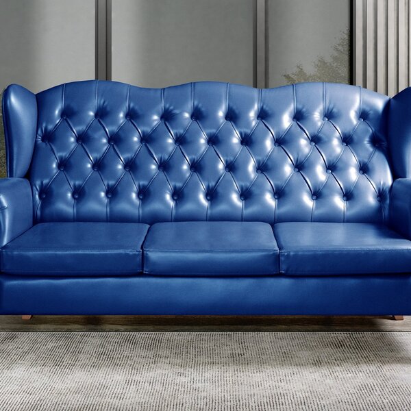 Sofá 3 Lugares Capitonê Vintage Imperador Chesterfield Azul