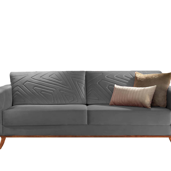 Sofá 3 Lugares Chumbo Em Veludo 2,14m Amarílis