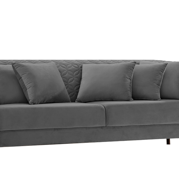 Sofá 3 Lugares Chumbo Em Veludo 2,26m Magnólia