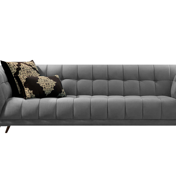 Sofá 3 Lugares Chumbo Em Veludo 2,27m Hortênsia