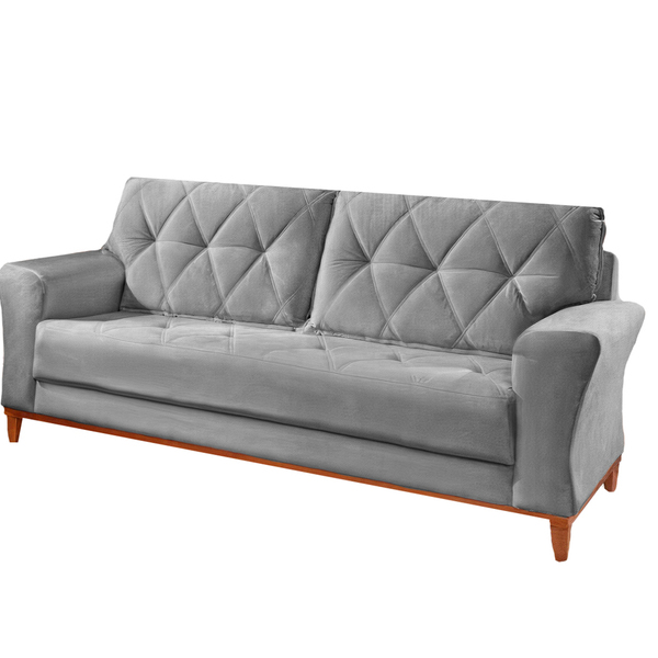 Sofá 3 Lugares Cinza Em Veludo 2,04m Deniot