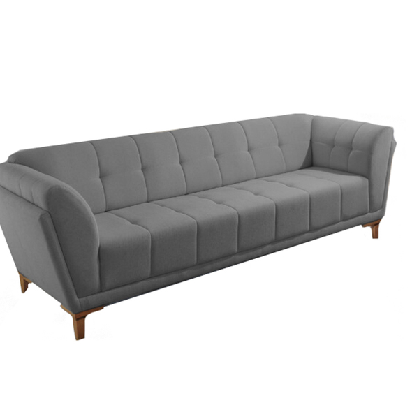 Sofá 3 Lugares Cinza Em Veludo 2,36m Hoppi