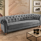 Sofá 3 Lugares Cinza Em Veludo 2,44m Zaha