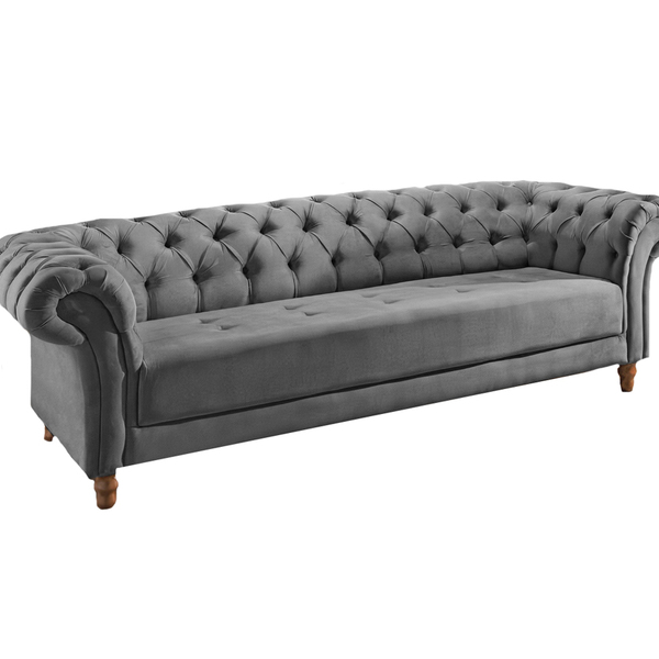 Sofá 3 Lugares Cinza Em Veludo 2,44m Zaha