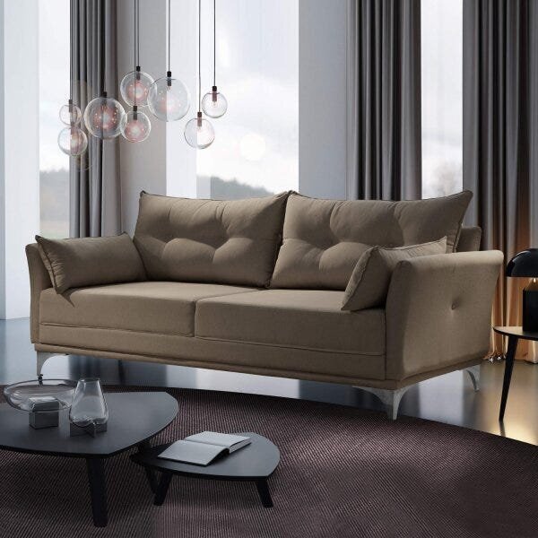 Sofá 3 Lugares Com 2 Almofadas M97 Espresso Móveis Suede Marr