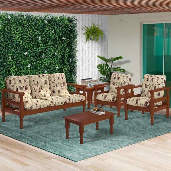 Sofá 3 Lugares Com 2 Poltronas Mesa De Centro E Mesa De Canto