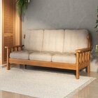 Sofá 3 Lugares Com Almofadas 100% Madeira Maciça Mogno Mel