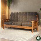 Sofá 3 Lugares Com Almofadas Madeira Maciça Mogno Mel