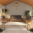 Sofá 3 Lugares Com Almofadas Madeira Maciça Mogno Mel