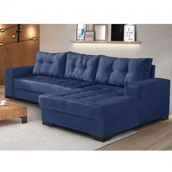 Sofá 3 Lugares Com Chaise Bia Azul Marinho