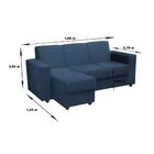 Sofá 3 Lugares Com Chaise Bia Suede Azul Madelina Decor