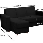 Sofá 3 Lugares Com Chaise Bia Suede Preto