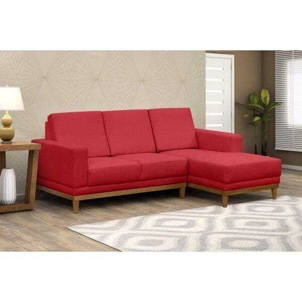 Sofá 3 Lugares Com Chaise Cronus Vermelho
