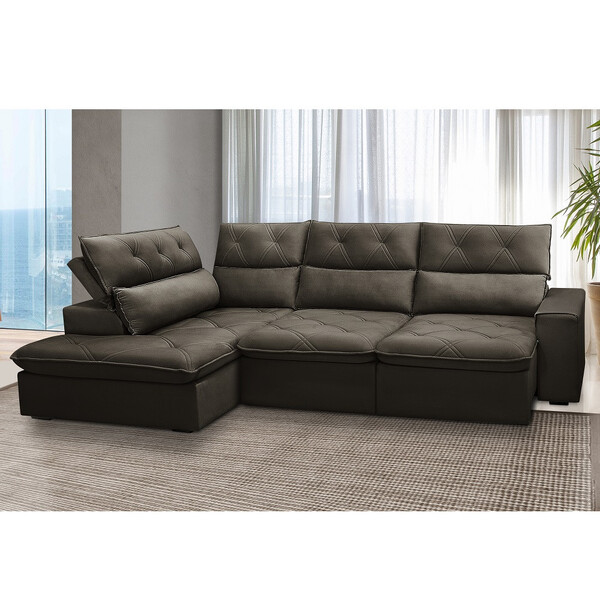 Sofá 3 Lugares Com Chaise Esquerdo Veludo Noruega Ferguile