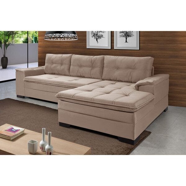 Sofá 3 Lugares Com Chaise Suede Aveludado Chocolate