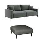 Sofá 3 Lugares Com Molas Ensacadas 200 Cm E Puff Unne Linho G