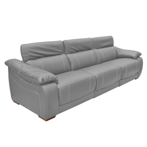 Sofá 3 Lugares Concepción Reclinável Elétrico Couro Cinza Cla