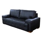 Sofá 3 Lugares Couro 230cm Preto Roma Classico Pés Madeira  P