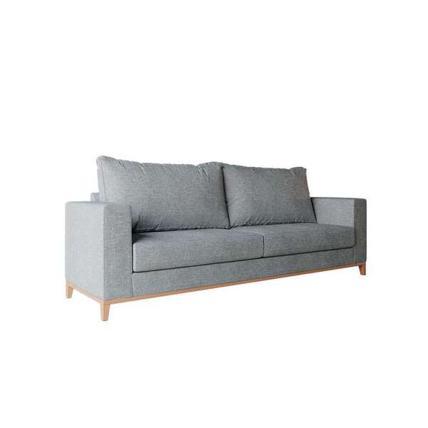 Sofá 3 Lugares Davos Base De Madeira Linho Cotton Cinza