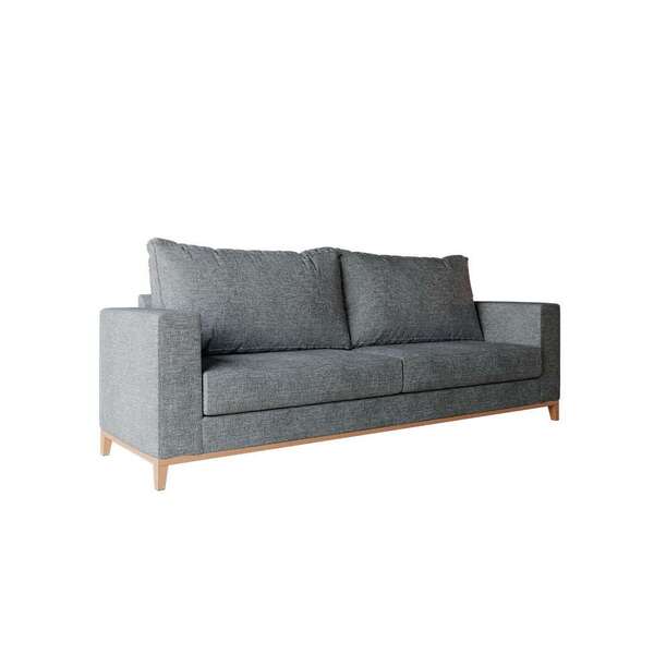 Sofá 3 Lugares Davos Base De Madeira Linho Cotton Grafite