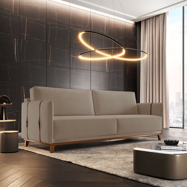 Sofá 3 Lugares Dubai Bouclê 2,16m  Bege