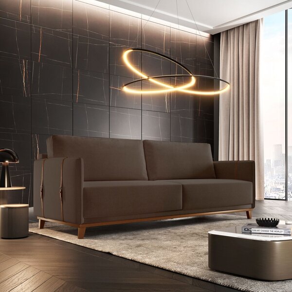 Sofá 3 Lugares Dubai Veludo 1,96m  Marrom