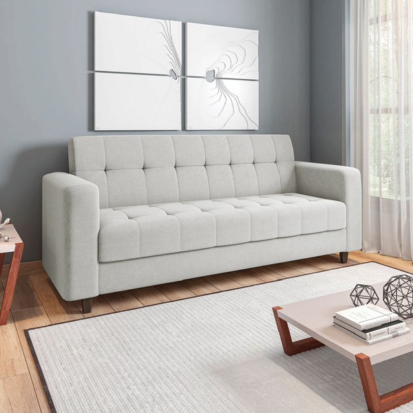 Sofá 3 Lugares E 02 Poltronas Arezzo Linho Cinza A05 Pés Chan