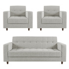 Sofá 3 Lugares E 02 Poltronas Arezzo Linho Cinza A05 Pés Chan