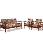 Sofá 3 Lugares E 2 Poltronas Madeira Maciça Com Almofadas Mel